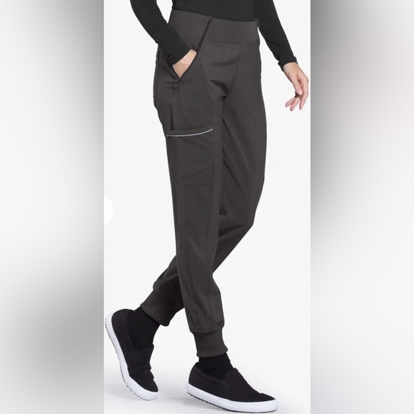 Cherokee infinity gray pewter scrub set round neck S top XS pet. Joggers NWT - Picture 12 of 15